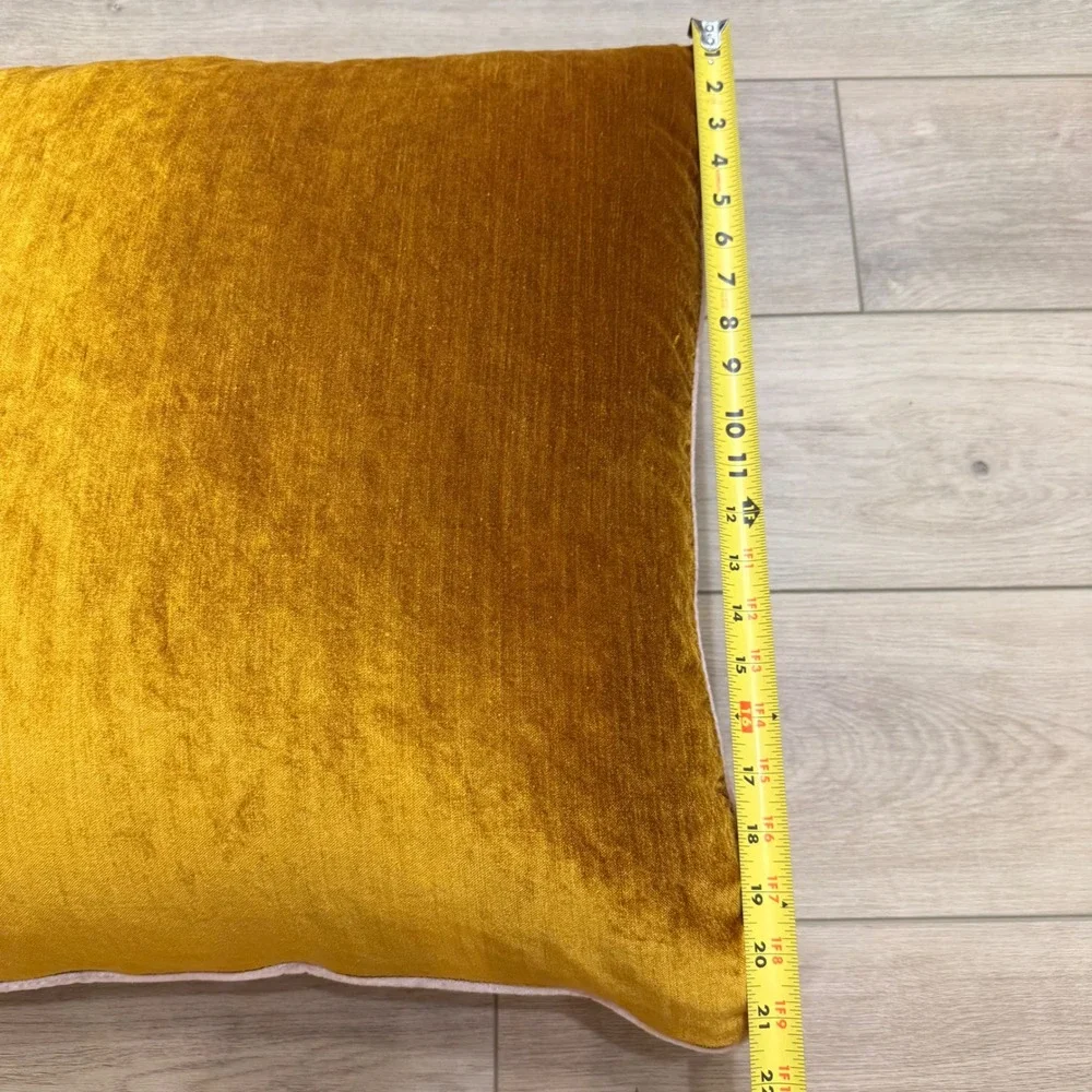 Anthropologie Adelina Velvet Pillow Mustard Yellow Feather‎ Insert 20x20 Boho